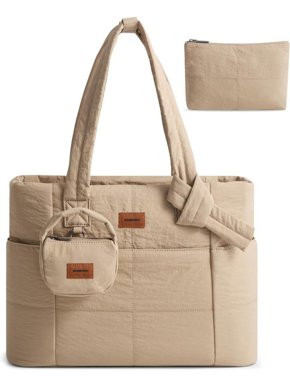 Lightweight Quilted Puffer Tote Bag with Mini Pouch - Perfect for Travel & Daily